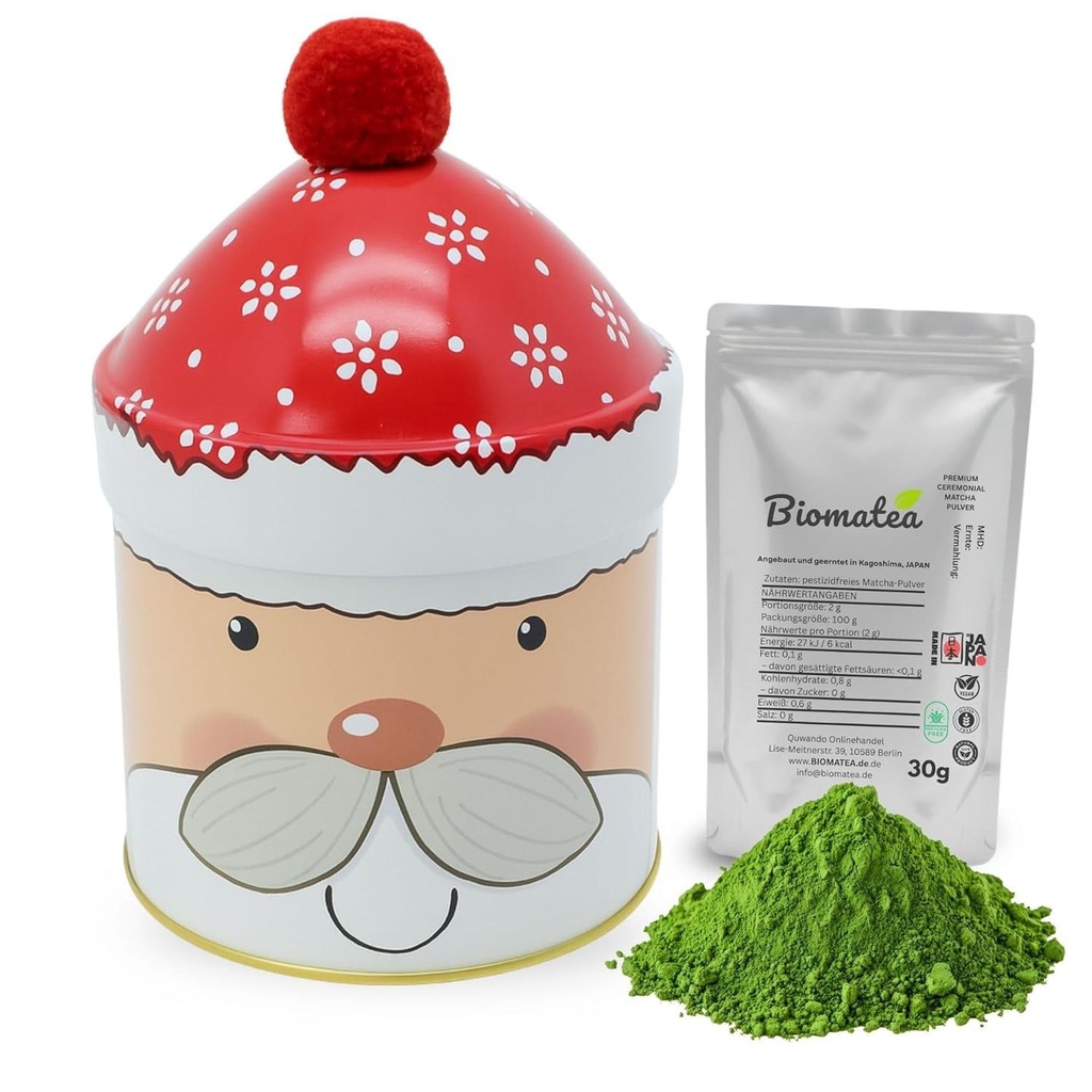 Weihnachten Matcha-Set | Japanischer ceremonial Matcha Pulver 30g + Weihnachts-Geschenkdose (Weihnachtsmann)