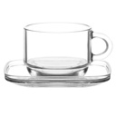 Cozy Glas Tassen Set 12-teilig – 6 Glas-Tassen mit Henkel (270 ml) + 6 Glas-Untertassen – Stapelbar