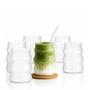 Ripple Matcha-Gläser 6er Set 400ml | Wellen-Design für Matcha Latte Glas, Iced Coffee & Smoothies Trinkgläser