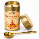 Bio Golden Milk Kurkuma Latte 100g Set – Goldene Milch Superfood in goldfarbener Metalldose mit Doppeldeckel & Edelstahllöffel – Vegan