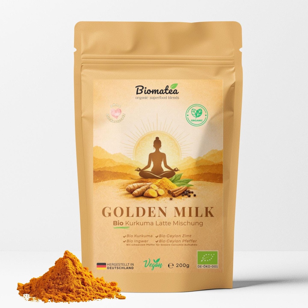 Bio Golden Milk Kurkuma Latte 200g – Goldene Milch Superfood Pulver – Kurkuma Latte Mischung Vegan