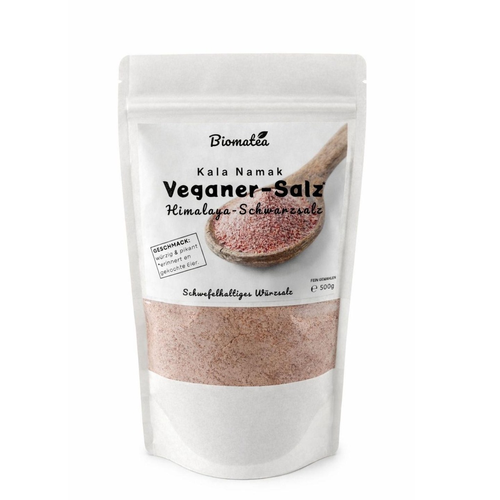 Biomatea Gourmet Series Kala Namak Schwarzsalz – Fein Gemahlen – Veganes Himalaya Salz mit Ei-Aroma, 500g
