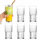6 Stück Gläser Set | 400 ml Matcha-Gläser | Rippen-Glas mit geometrischem Muster | Glas für Matcha Smooties Wasser Softdrink, Trinkgläser, STAPELBAR (Kopie)