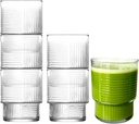 6 Stück Gläser Set | 325 ml Matcha-Gläser | Rippen-Glas mit geometrischem Muster | Glas für Matcha Smooties Wasser Softdrink, Trinkgläser, STAPELBAR