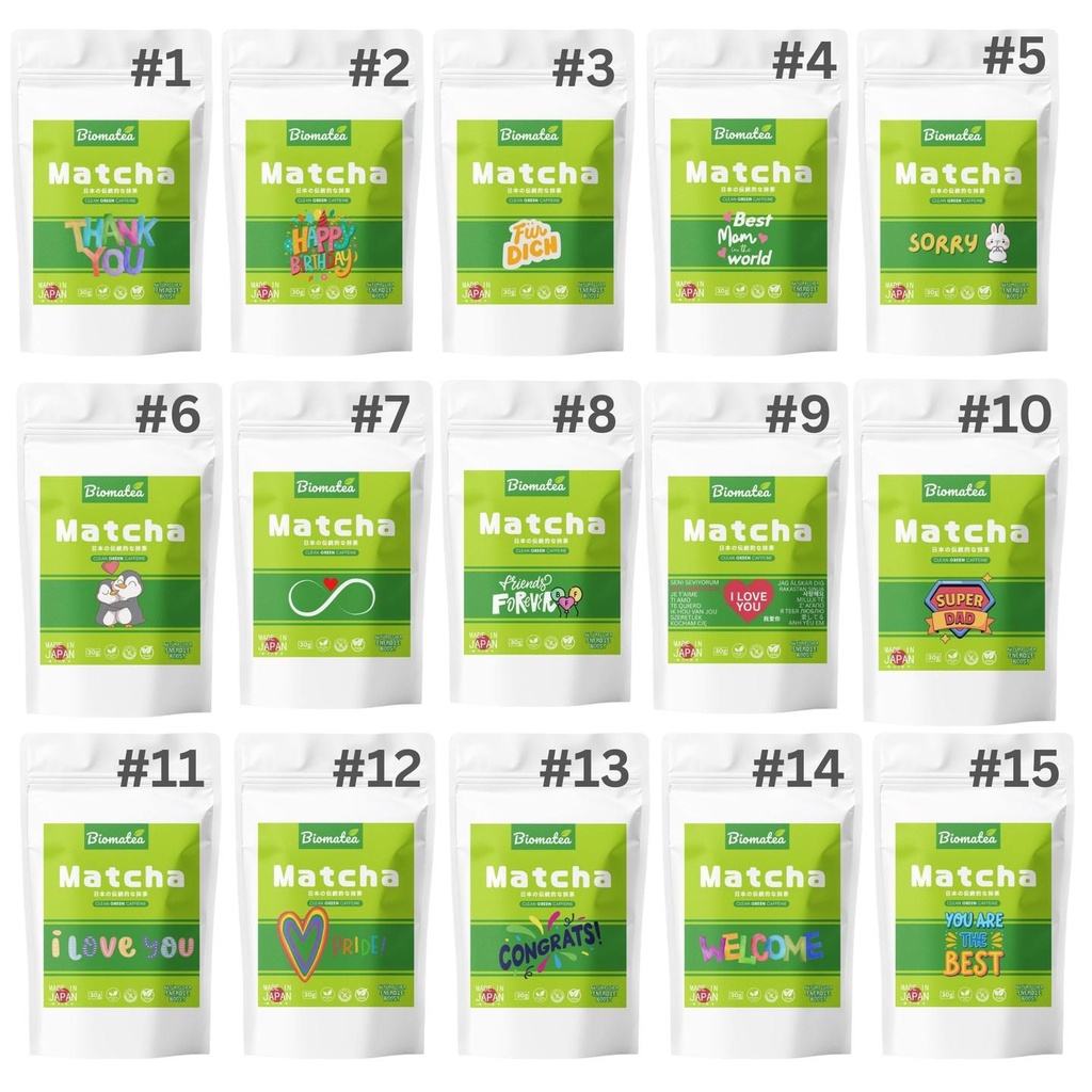 Biomatea Matcha aus Japan Geschenkidee mit Botschaft, 30g – Vegan & Zuckerfrei (1#Thank you)
