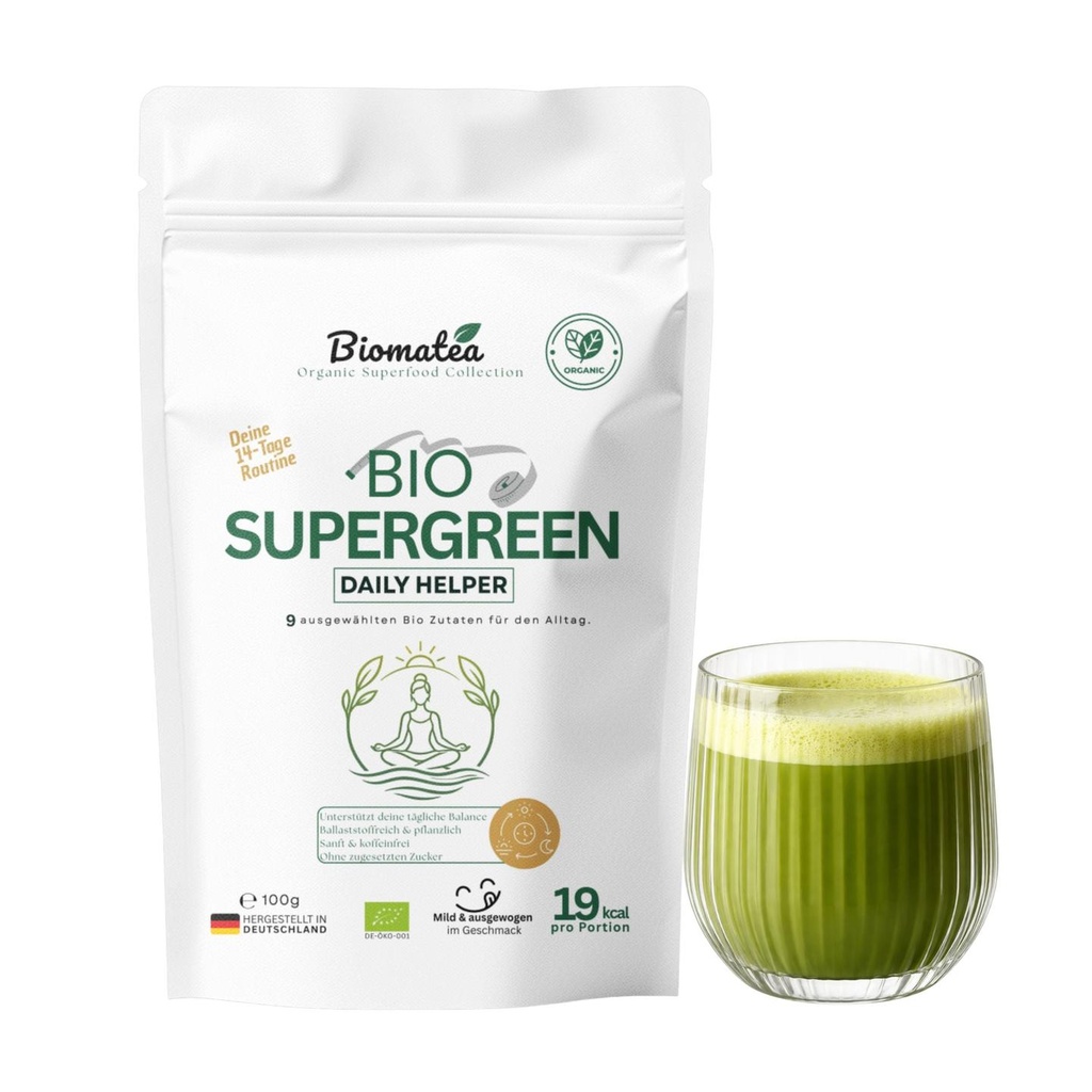 Bio Supergreen Daily Helper – Grünes Superfood Pulver für bewusste Ernährung, Verdauung & tägliche Nährstoffroutine – Vegan – 100 g
