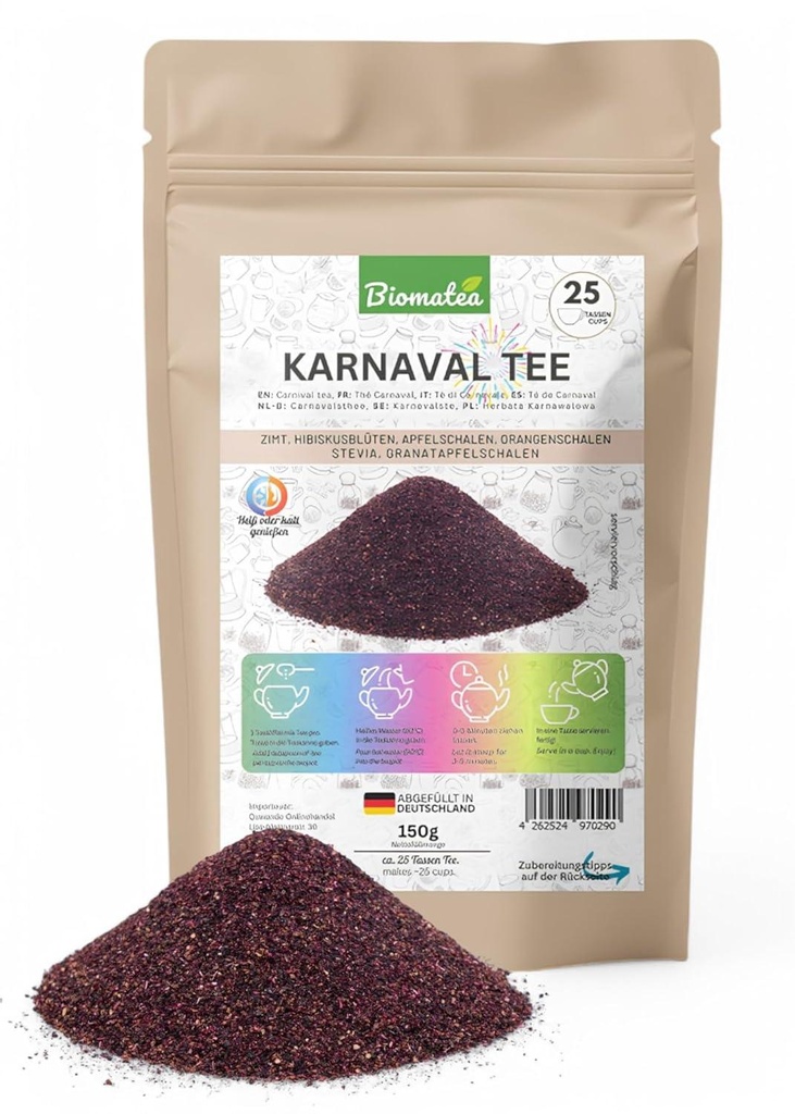 Karnaval Früchte Tee, fruchtig und säuerlich, Hibiskusblüten, Zimt, Apfel- und Orangenschalen, Granatapfelschalen &amp; Stevia, 150g