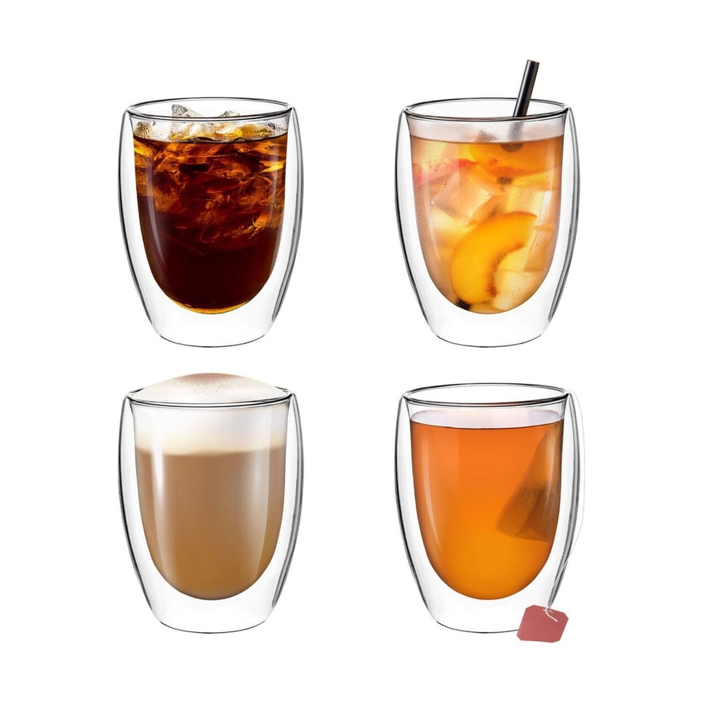 4tlg. 450ml Set doppelwandige Latte Macchiato, Tee Gläser mit Schwebeeffekt