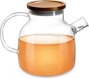 Glas Teekanne mit Siebeinsatz & Holzdeckel 1400ml