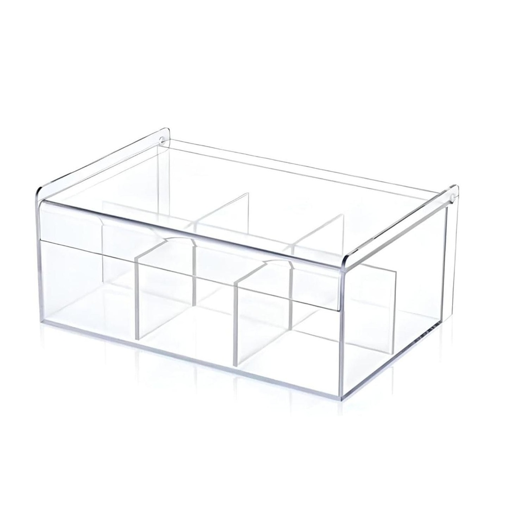 Acryl Teebox & Schmuck-Organizer – Transparente Aufbewahrungsbox mit 6 Fächern