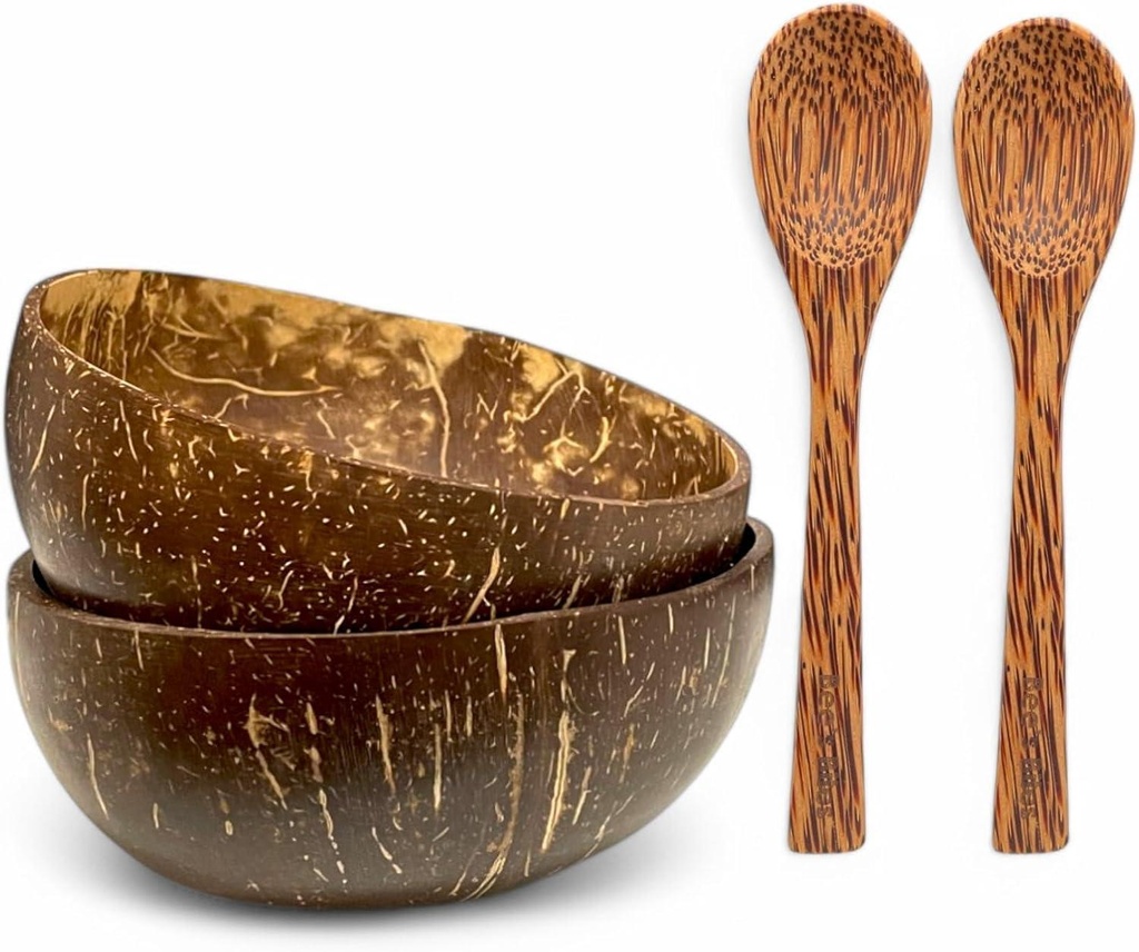 [KS-02] Kokosnuss 4tlg. Schalen Set – 2 Bowl Schüssel + 2 Löffel – Handgefertigt