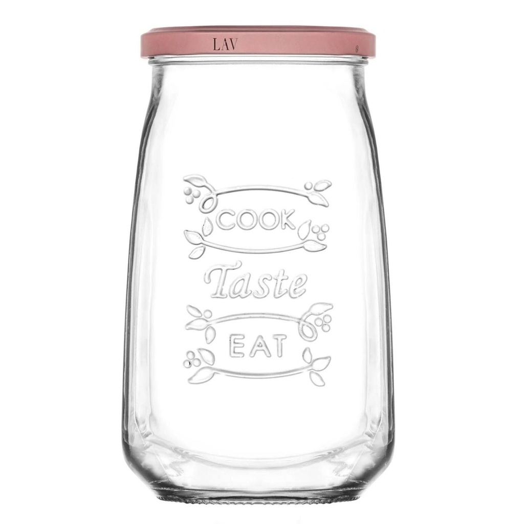 Tasty Design Vorratsgläser "Cook Taste Eat" 1050 ml – Eckige Einmachgläser mit Rosé-Deckel
