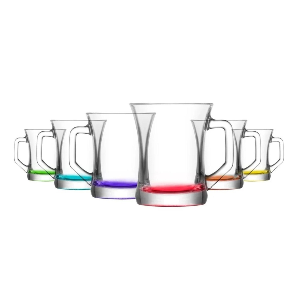 ZEN+ Bunte Gläser mit Henkel (6er Set) – Gehärtetes Glas & 6 Farben 225ml